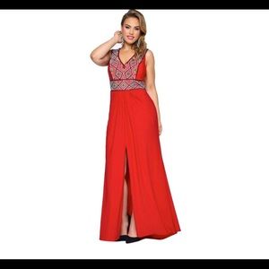 NWT  RED Mac Duggal  Multi Jeweled  Prom Gown 24W
